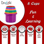 Colorful Stacking & Nesting Cups - 8 Cups Fun Color Learning Toy - Great Bath & Beach Toy for Baby Toddler & Kids - Preschool Game