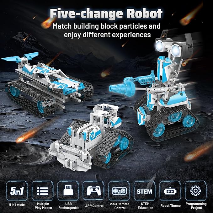 5 in 1 Robot Building Kit, Remote & App Control Educational Projects, 706Pcs DIY Tank & Garden Cars STEM Build Toys Sets for 8+ Years Old Boys and Girls