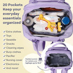 RUVALINO Diaper Bag Backpack, Multifunction Travel Pack Maternity Baby Changing Bags, Large Capacity, Waterproof, Taro Purple