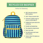 Wildkin ECO rPET Kids Backpack – Recycled, Padded, Adjustable for School & Travel – Blue Stripes