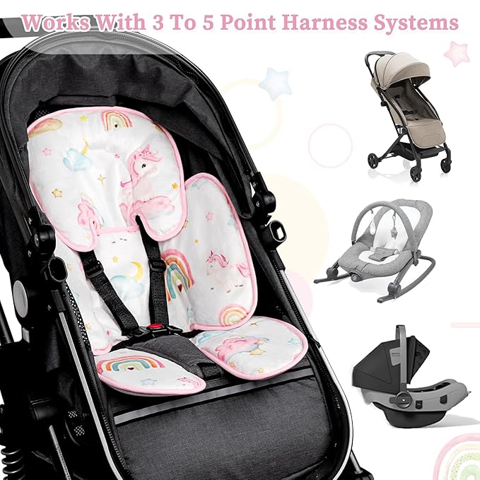 Summer Infant Car Seat Insert, 2 in 1 Baby Car Seat Head Body Support for Newborn Upgrade Mesh Baby Car Seat Insert Stroller Cushion for Boys Girls, Extra Soft and Breathable, Unicorn