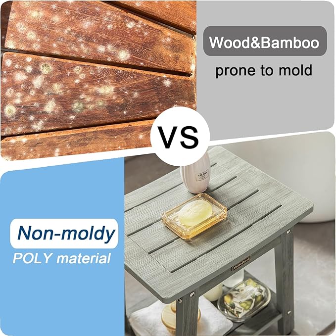 Shower Bench Seat, Waterproof Shower Stool for Shaving Legs, Foot Stool for Spa Bathroom, Bath Chair Seat, Weather Resistant/Non-Slip, Indoor/Outdoor Use, Gray