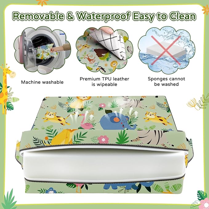 Booster Seat for Kitchen Chair with Backrest & 4 Adjustable Straps, Portable TPU Waterproof & Anti-Scratch Toddler Booster Seat for Dining Table, Removable & Non-Slip Booster SEat for Table