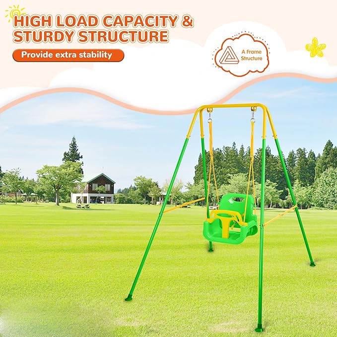 4-in-1 Swing Set & Baby Jumper and Bouncer for Toddler, Heavy Duty Baby Swing Set with Foldable Metal Stand for Indoor & Outdoor Play (Green)