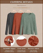 3 Pack Women's Nursing Long Sleeve Tops Breastfeeding Thermal Sweaters with Hidden Zipper Maternity Ribbed Shirts