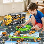Toddler Boys Construction Truck Vehicle Toy Set with Play Mat and Die-Cast Toy Car, Transport Carrier Truck for Kids 3-5, Birthday Gifts Toys for 3-8 Year Old Boys