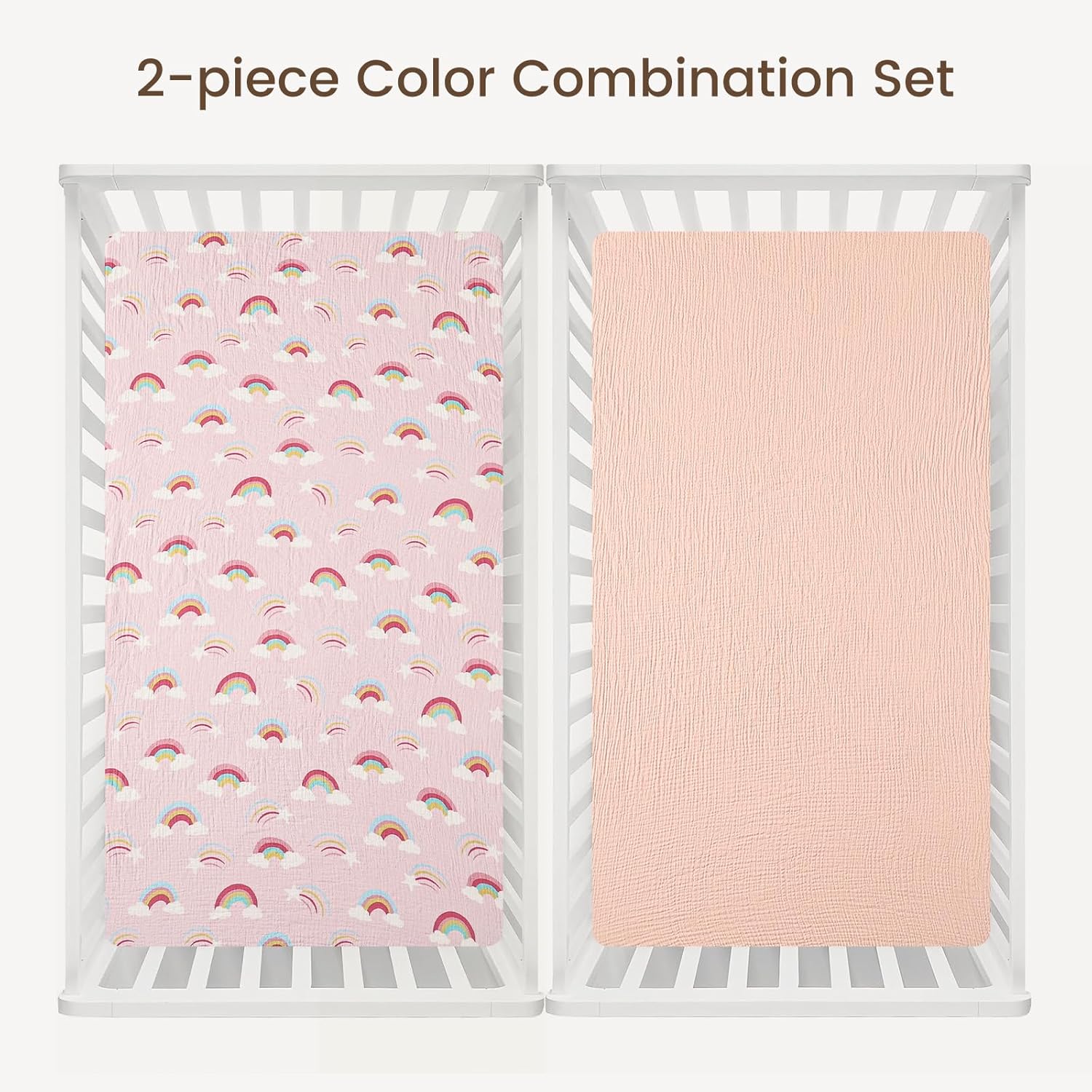 david's kids Muslin Crib Sheets for Boys Girls, 2 Pack 100% Cotton Soft Breathable Fitted Baby Sheet Set, 28x52 Inch Fits Standard Crib and Toddler Mattresses, Rainbow