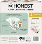 The Honest Company Clean Conscious Diapers for Delicate Skin | Up to 100% Leakproof | Hypoallergenic, Fragrance Free | Fall '25 Limited Edition Prints | Club Box, Size 3 (16-28 lbs), 62 Count