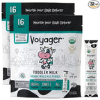 Voyager Toddler Milk On The Go, USDA Organic Shelf Stable Whole Milk Powder, Great for Travel, No Refrigeration, Gluten Free with No GMO's and No Antibiotics for Kids, 32 Sachets of 15g - 2 Pack