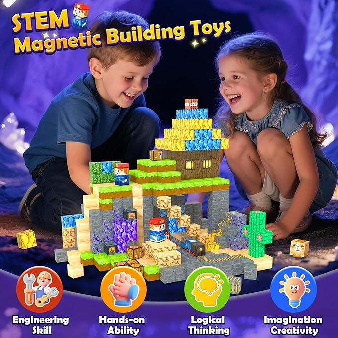 100PCS Magnetic Blocks: Build Mine Magnet World Set Magntic Toys for 4-8 STEM Building Cubes Magnetic Tiles Sensory Educational Toys for 3+ Years Old Boys Girls Birthday Christmas Gifts