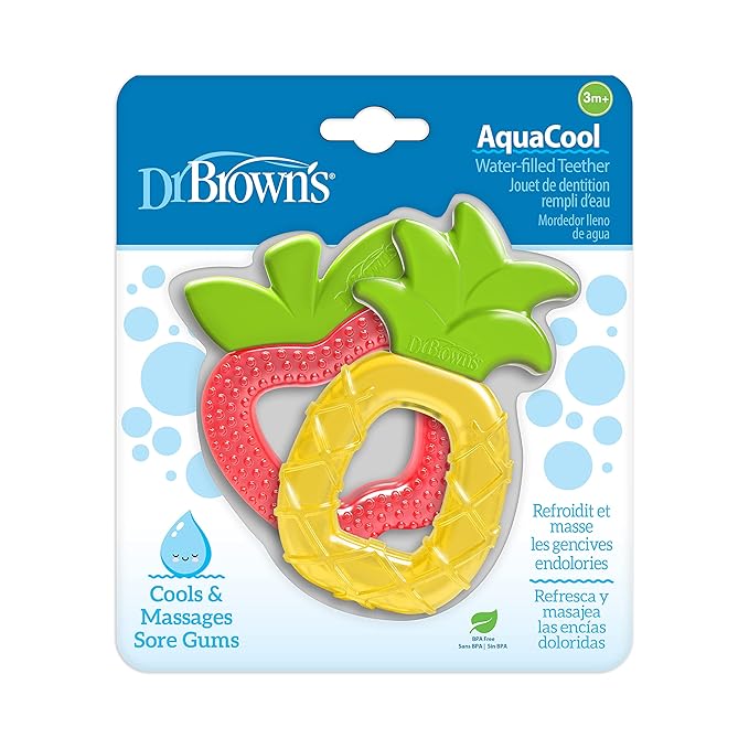 Dr. Brown's AquaCool Water-Filled Baby Teether, Cools & Massages Sore Gums, BPA Free, Pineapple and Apple, 2 Pack, 3m+