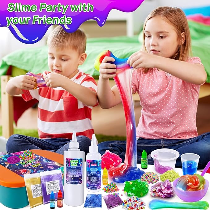 YOPINSAND Galaxy Slime Kit for Girls, DIY Slime Making Kit, Glimmer Crunchy, Butter, Foam, Glow in The Dark Slime with Add-ins, Foam Balls, Charms, Glitters, Party Favors Gift Toys for Kids 6-12