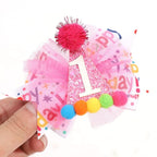 Hot Pink 1st Birthday Hair Bow - Happy Birthday ribbon Bows, Pink Birthday Hat Bows, 1st Birthday Hair Clips for Girls, First Birthday Girls Hair Accessories