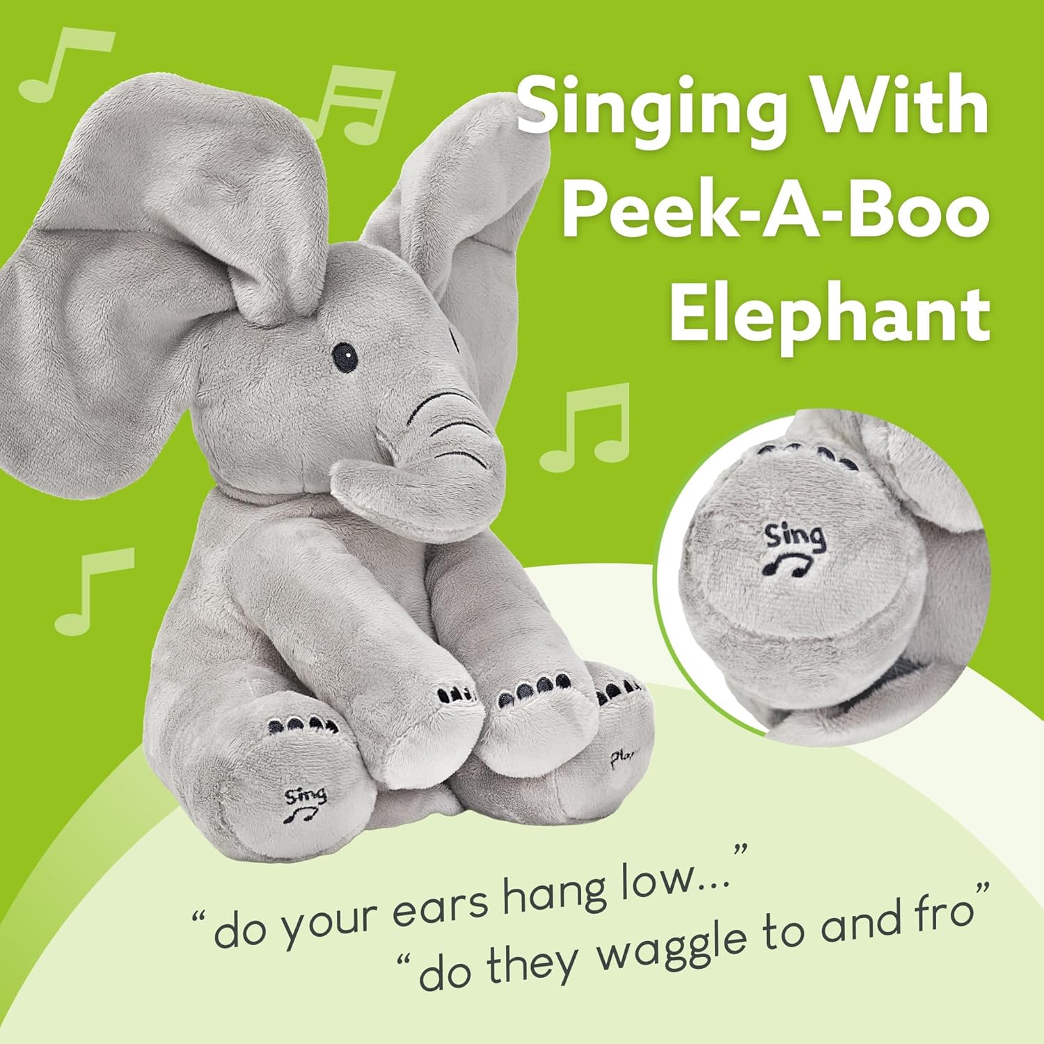 Tippi Peek a Boo Elephant Toy - Interactive Singing Elephant Teddy with Flapping Ears - for Newborn Baby Boys or Girls - Peekaboo Soft Toy for Babies 0-12 Months +