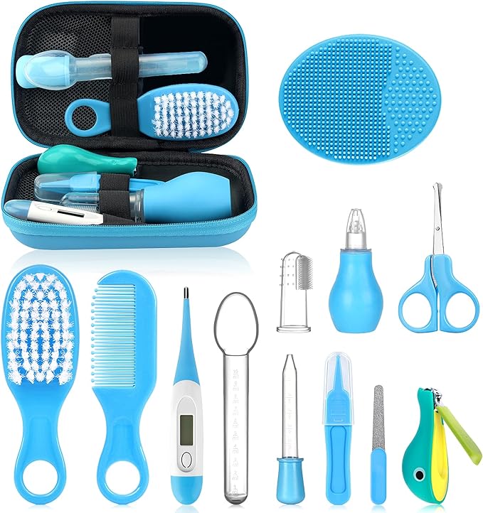 Baby Healthcare and Grooming Kit, Portable Baby Safety Care Set, Baby Essentials kit for Newborn (Blue 13 in 1)