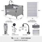 2-in-1 Baby Playard, Pack and Play Bassinet, Easy Folding Portable Crib with Music Mobile for Newborn to Toddlers (Grey)