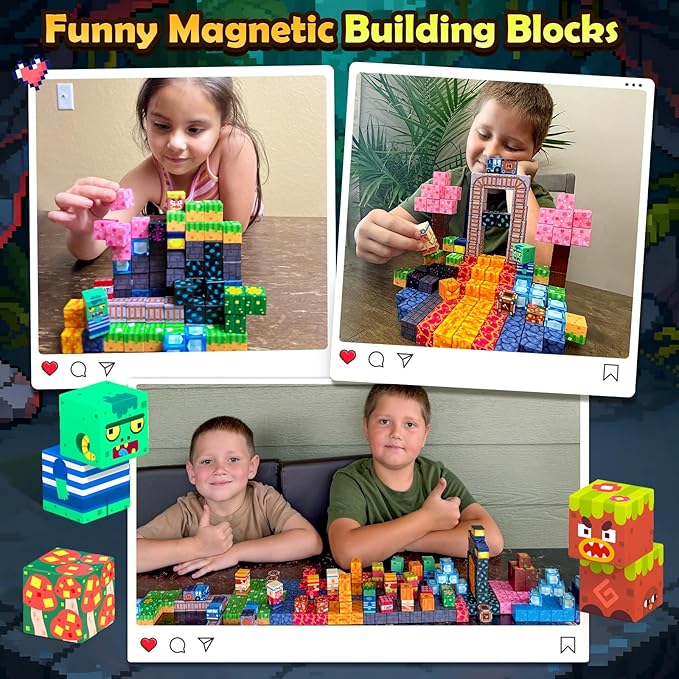 Soyee Magnetic Blocks 100 PCS Building Toys for Ages 4-8 9-12 3-5 Forest & Mine Theme Magnet Building Cubes STEM Sensory Toys for Kids Ages 3 4 5 6 7 8 9 10 11 12 Year Old Boys Girls Birthday Gifts