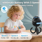 2025 Upgarded 4000mAh Misting Baby Stroller Fan, Rechargeable Battery Operated,Max 15Hrs Cooling,50ml Portable Water Sprayer Misting Fan with Flexible Tripod Clip on Car Seat Crib Treadmill Bunk Bed