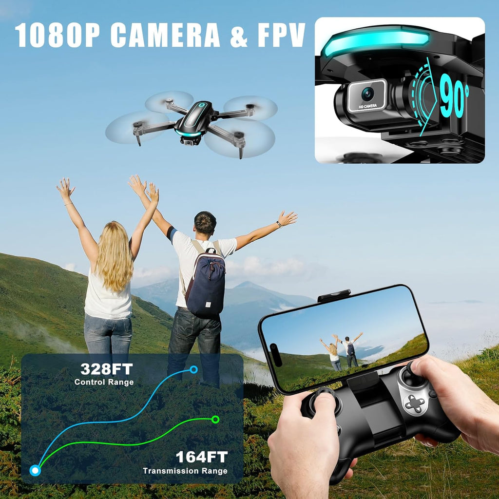 Drone with Camera, Drones for Adults and Beginners, 1080P HD FPV Foldable Mini Drones for Kids, with 2 Batteries, Carrying Case, Trajectory Flight, Gravity Control, One-Key Takeoff/Landing, 360° Flip, Toys for Gift