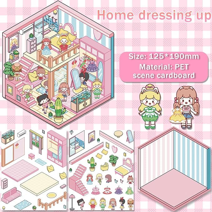 5 Set 3D Scene Stickers DIY 3D House Stickers -Fun DIY Stickers Scene Make Your Own clothing store Shop Amusement park for Adult Kids-Make Your Own Stickers-Cute Cartoon Sticker Scenes for Adults Kids