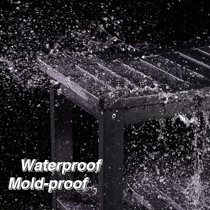 Psilvam Poly Lumber Shower Bench with Storage Shelf, Non-Slip Design, Water Resistant for Bathroom & Living Room (Black)