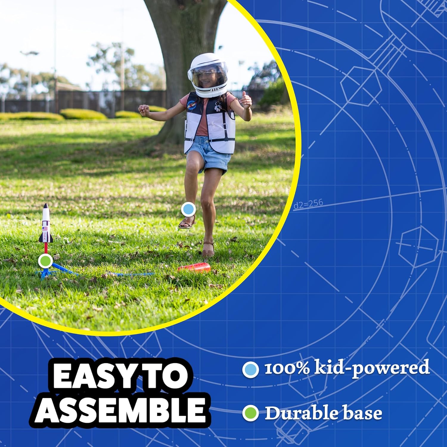 Stomp Rocket Space Collection Rocket Launcher for Kids, 3 NASA Rockets - Backyard & Outdoor Fun Toy Gift for Boys & Girls - STEM Soft Foam Blaster Set Soars Up to 100 Feet - Ages 5 & Up