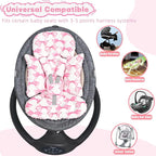 Infant Car Seat Insert, Soft Baby Car Seat Head & Body Support for Girl Boy, Reversible Newborn Preemie Carseat Insert Cushion with 3 Straps Pads, Fits Car Seat, Stroller, Swing, Bouncer, Pink Bow