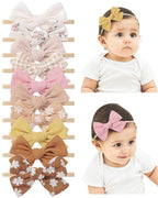 doboi 10PCS Baby Girls Headbands Hair Bows Nylon Linen Hairbands Handmade Hair Accessories for Newborn Infant Toddlers Little Girl and Kids 3.5Inches
