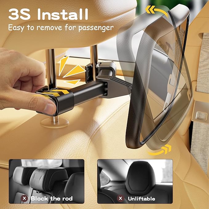 Baby Car Mirror for Baby Hook Clip Design Never Shake Baby Mirror for Car Seat Mirror Rear Facing Newborn Essentials Easy Install Back Seat Mirrors for Car Clear View ShatterProof Crash Tested