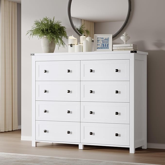 Tall 8-Drawer Dresser, Modern Wooden Storage Chest of Drawers, Dresser TV Stand, Wood Drawer Organizer with Metal Handles for Bedroom, Living Room, Hallway