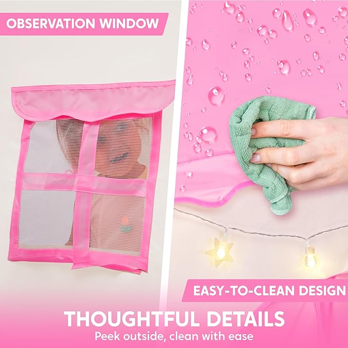 JOYIN Pink Princess Tent for Girls with LED Star Lights-Indoor & Outdoor Large Playhouse Kids Castle Play Tent for Children Indoor and Outdoor Games