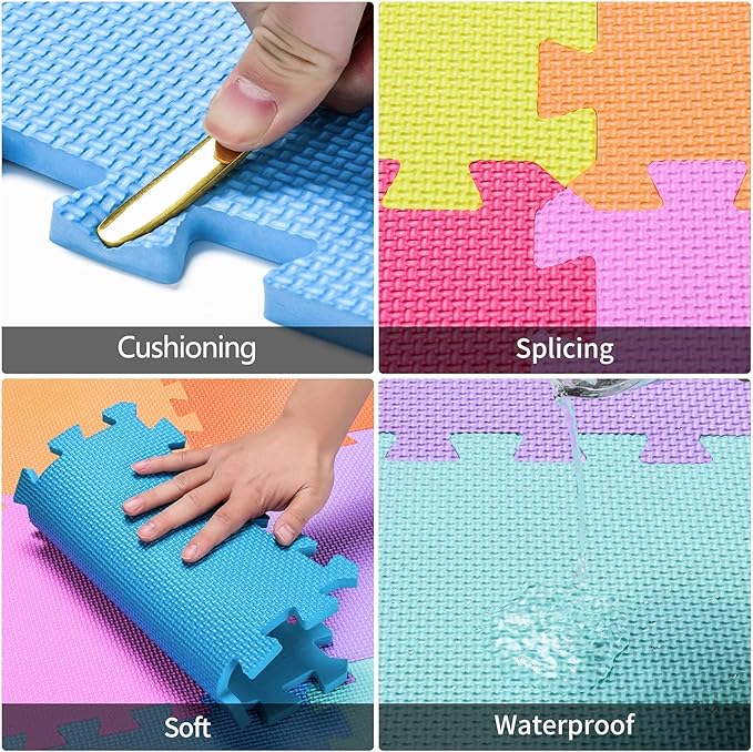 qqpp EVA Rubber 18 Tiles Interlocking Puzzle Foam Floor Mats - Baby Play Mat for Playing | Exercise Mat for Home Workout. Pink. QC-Cb18N