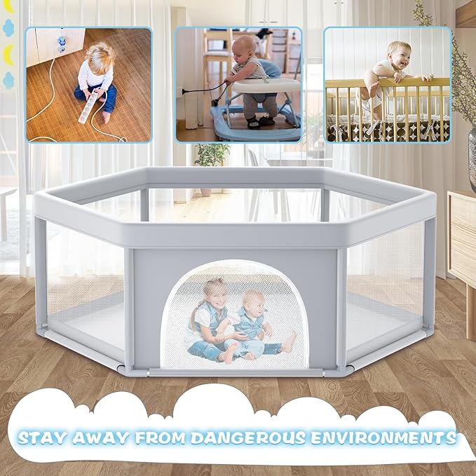 Baby Playpen 65x65 Inch, Large PlayPen for Babies and Toddlers Hexagonal Type Baby Play Yards for Toddlers Infants