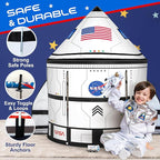 W&O Space Shuttle Explorer Tent with Blast-Off Button, LED Lights & 3 Space Toys – Rocket Ship Play Tent for Kids Ages 3-5