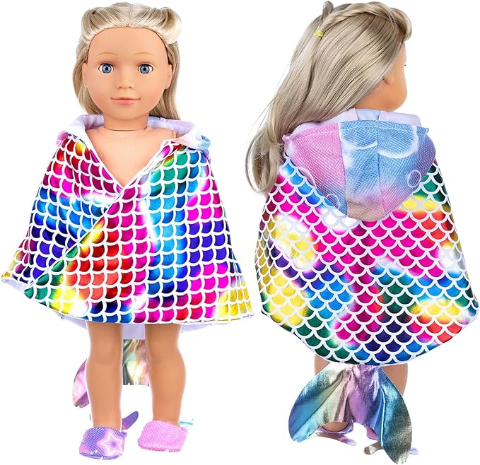 K.T. Fancy 8pcs Girl Doll Clothes and Accessories Sleeping Bag Mermaid Tail Dresses and Bikini Outfit Clothes Fits 18 Inch Girl Doll