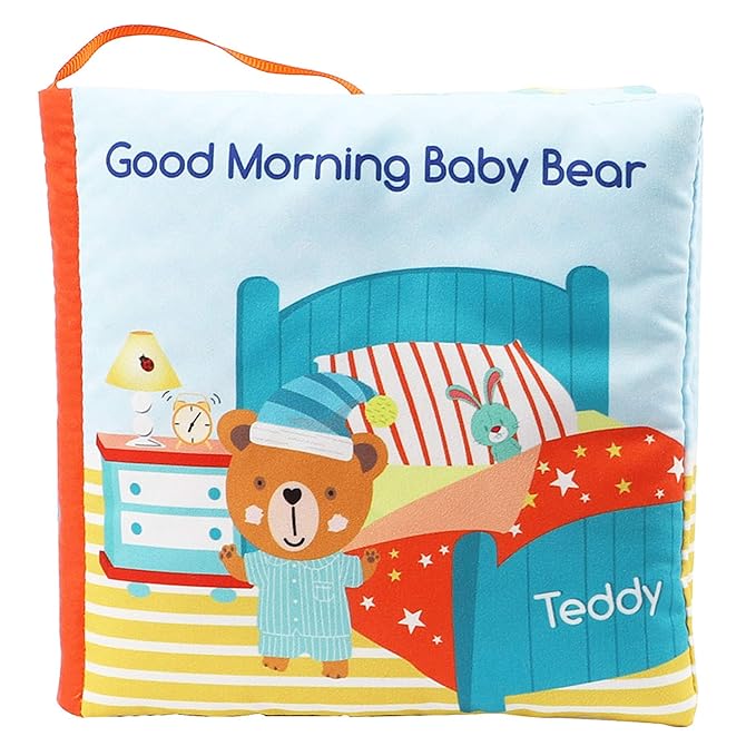 Teddy Bear Baby Toy Cloth Crinkle Books for Babies Infant Toddler, Soft Toys 0-6-12 Months Activity Tummy Time Mirror Toy, Gifts for Boys Girls Baby Shower, 1-2-3 Years Old-Morning