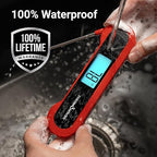 Professional 0.5 Sec Instant Read Meat Thermometer Digital, NIST Certified ±0.5℉ Accuracy, Auto Rotate Large LCD Display, 100% Waterproof Cooking Thermometer for Baking Grill BBQ Smoker Oven, Red