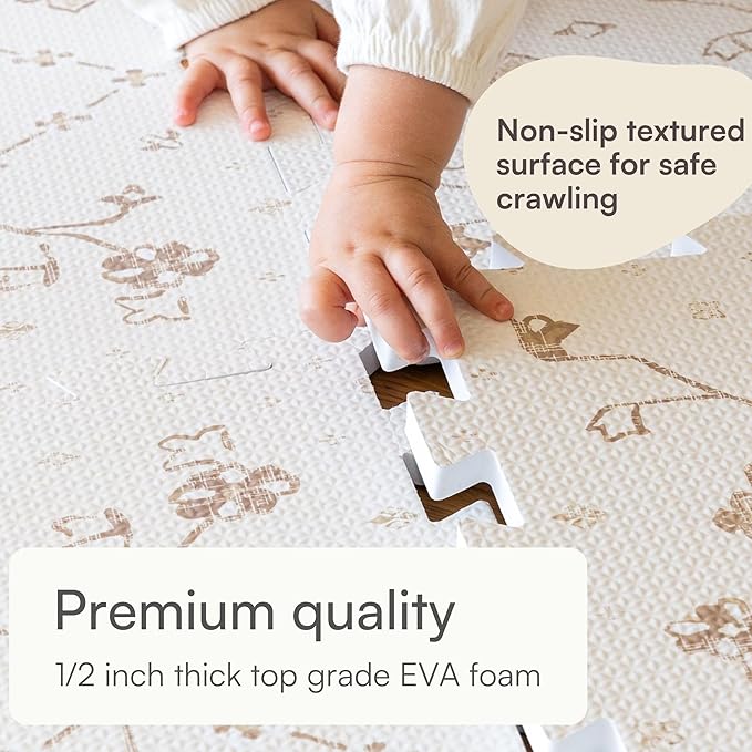 Baby Play Mat for Floor – 6x6ft Vintage Vanilla | Soft Non Toxic Premium EVA Foam Tiles for Tummy Time, Crawling & Playroom – Waterproof Floor Mat for Babies & Toddlers Lillefolk (9 Tiles)