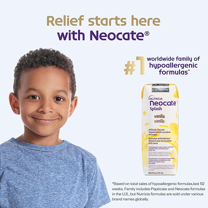 Nutricia Neocate Splash - Ready-to-Feed Hypoallergenic, Amino Acid-Based Toddler and Junior Formula - Grape - 8 fl oz (Case of 27)