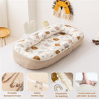 Baby Lounger, Foldable Infant Nest Pillow with Soft Memory Foam Mat, Cover with Adorable Pattern, Converts to Backpack for Easy Travel, 0-12 Months, White