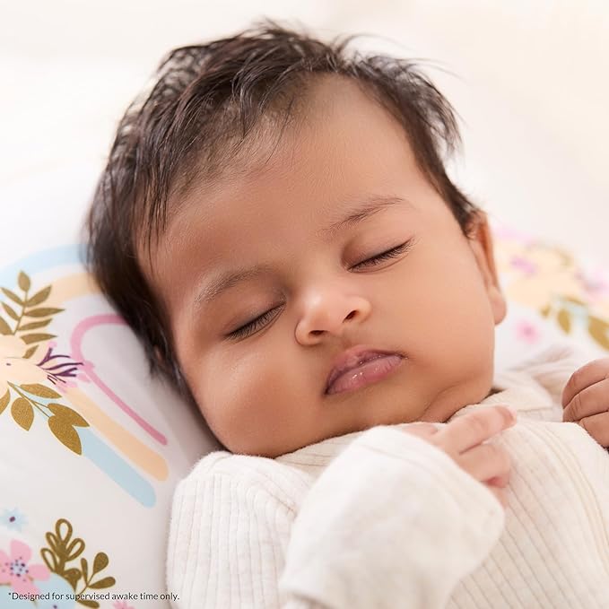 Dream On Me Beeboo Nursing Pillow and Positioner, Supportive for Breastfeeding and Bottle Feeding, Removable and Washable Cover, Soft and Breathable Fabric, Rainbow White