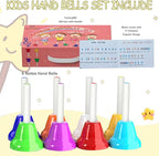 Hand Bells, 8 Note Musical Handbells Set with 17 Songbook Musical Toy Percussion Instrument for Toddlers Children Kids for Children's Day Family Activity School and Church (Multicolored)