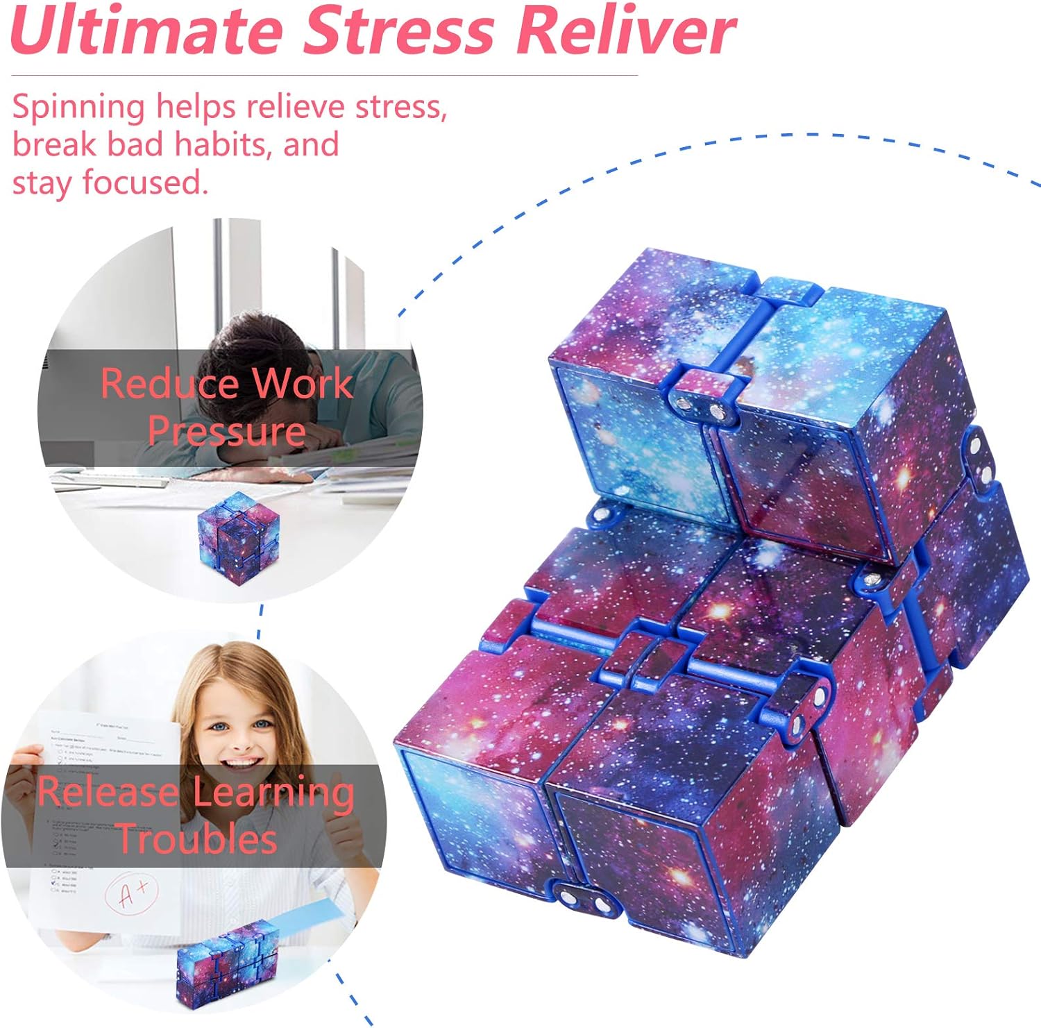 Infinity Toy Cube for Kids and Adults, Stress and Anxiety Relief Cool Hand Mini Kill Time Toys Infinite Toy Cube for Add, ADHD (Galaxy Space)