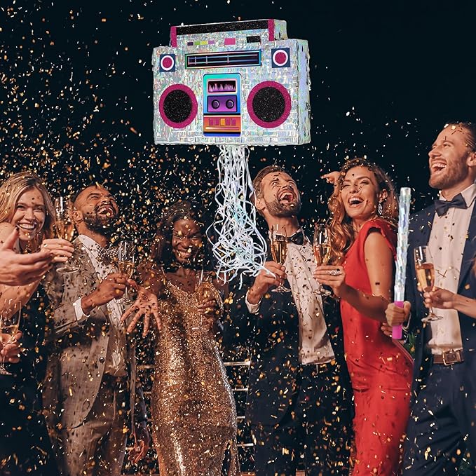 WERNNSAI Music Player Piñata - 80s and 90s Theme Party Decorations Piñata Bundle with Blindfold and Bat Music Piñata for Adults Kids Birthday Hip Hop Theme Party(12.5" x 16.5" x 3")