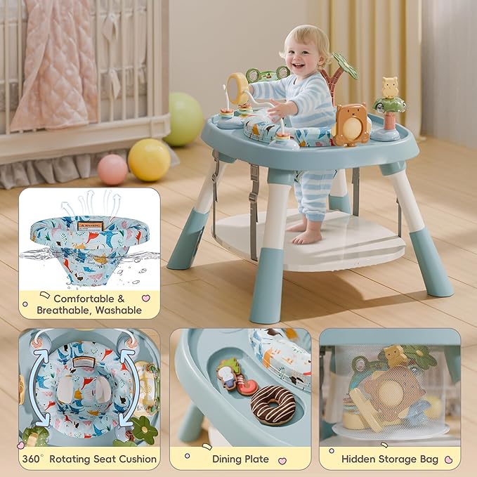 TOLEAD Baby Activity Center, Infant Jumper Activity Center with 5 Infant Toys, Music, Lights, Baby Jumpers and Bouncers, 360°Rotating Seat, Adjustable Heights, Toddler Play Table for 6+ Months (Blue)