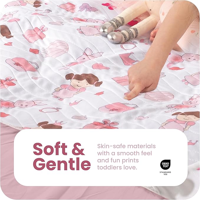 IMPROVIA® Toddler Bed Wetting Pad – 2 Pack 34x36 Waterproof Mattress Protector with Tuckable Wings – Ultra Absorbent, Non-Slip Washable Underpad for Kids & Potty Training – Doll Design (Doll)