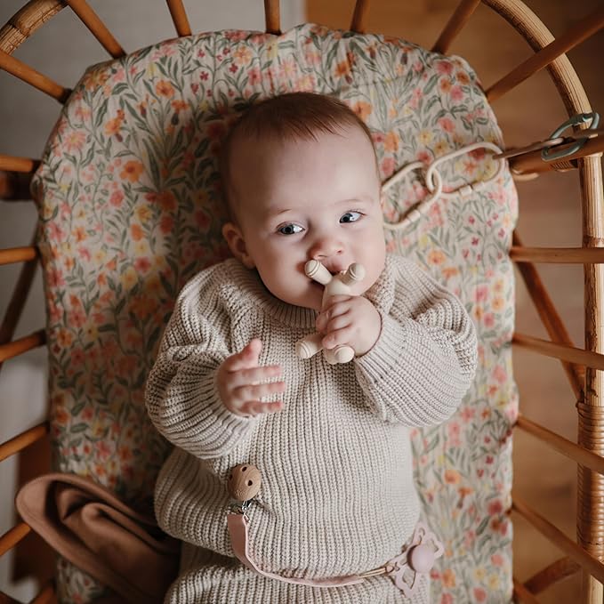 mushie Extra Soft Muslin Fitted MINI Crib Sheet | 24"x 38" (Pastel Blooms)