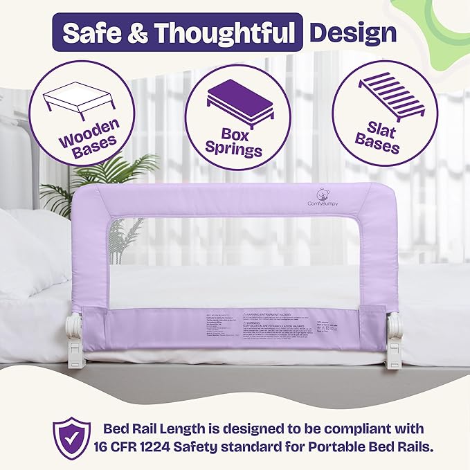 ComfyBumpy 1-Pack Bed Rail for Toddlers 35.5" L x 19.5" H | Toddler Bed Rails for Twin, Full & Toddler Bed Size | Swing Down Bed Rail Guard | Baby Bed Side Rail for Kids | Purple