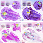 LAWOHO 6 Packs Gradient Purple Slime Kit - Cloud, Butter & Clear Slimes, Crunchy Slimes Kits for Kids with Beach Charms & Add-ins, Party Favors for Girls & Boys, 360ml Soft Non Stick Slime Making Kit