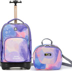 NEW TILAMI 18 inch Rolling Backpack Boys & Girls for School – Durable, Waterproof, Adjustable Handle, Ideal for Travel & Daily Use, Purple Sky